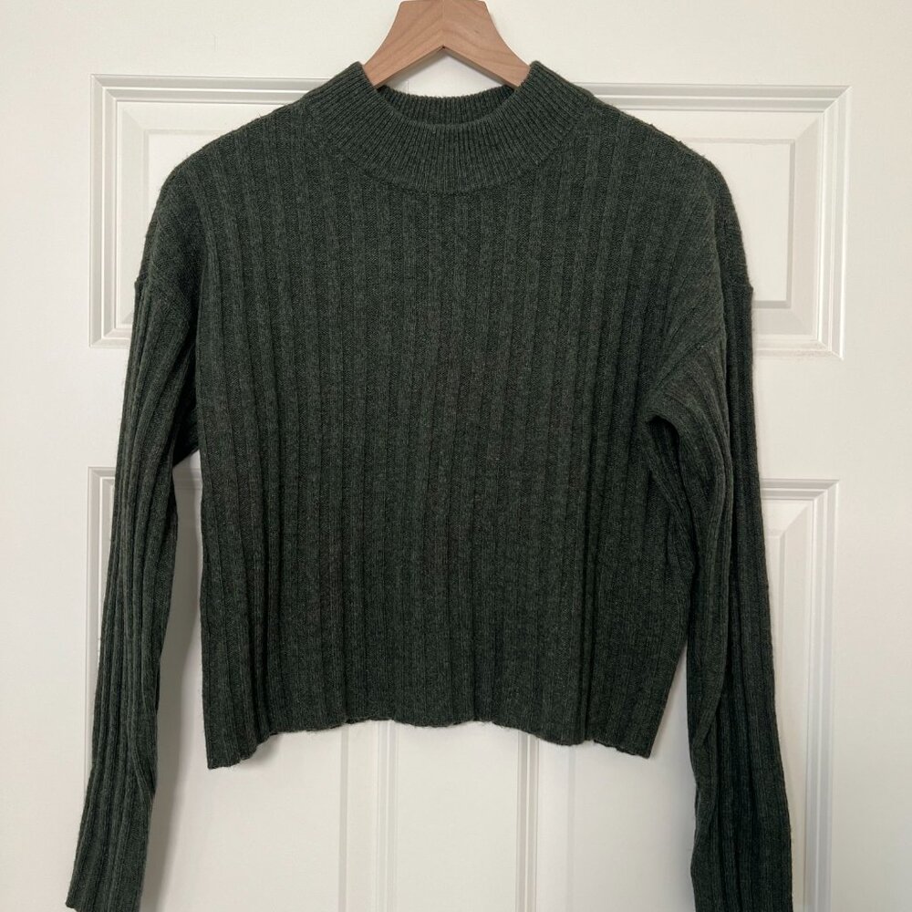 Madwell Mock Neck Crop Sweater in Heather Dark Forest New with Tags